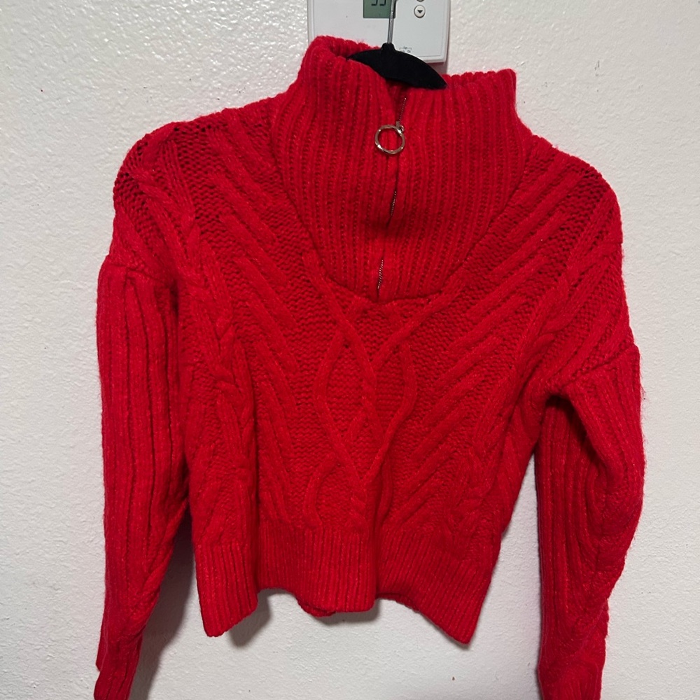 Red Cable Knit Women's Sweater